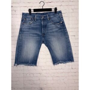Levis 501 Original Cut Off Denim Bermuda Shorts Medium Wash Blue Size 31 Raw Hem